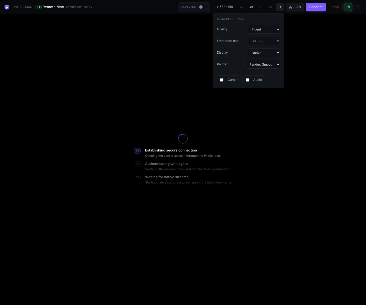 Live session with the in-toolbar session settings.